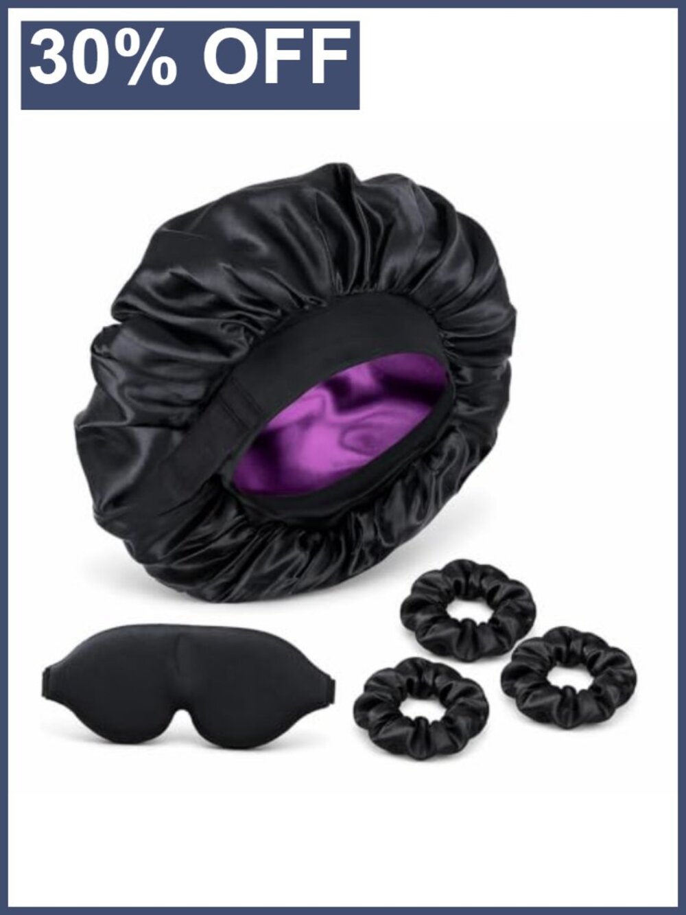 3-Piece Overnight Sleep Set Hair Bonnet Blackout Eye Mask Scrunchie